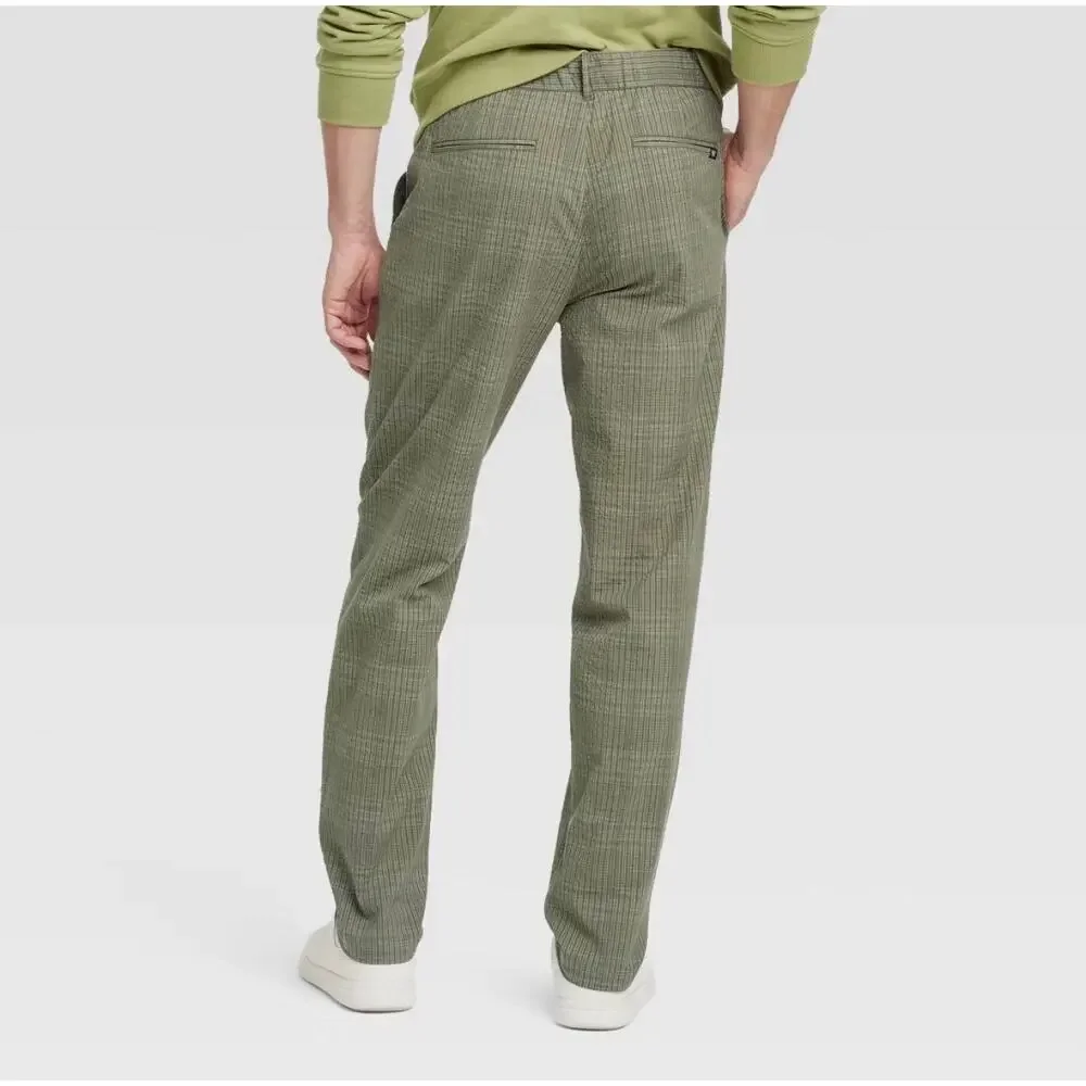 Houston White Mens Plaid Straight Suit Pants Olive Green Trousers Medium